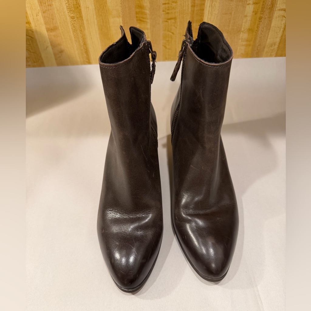 Frye Megan Leather Brown Ankle Boots Western Minimalist Coastal Cowgirl